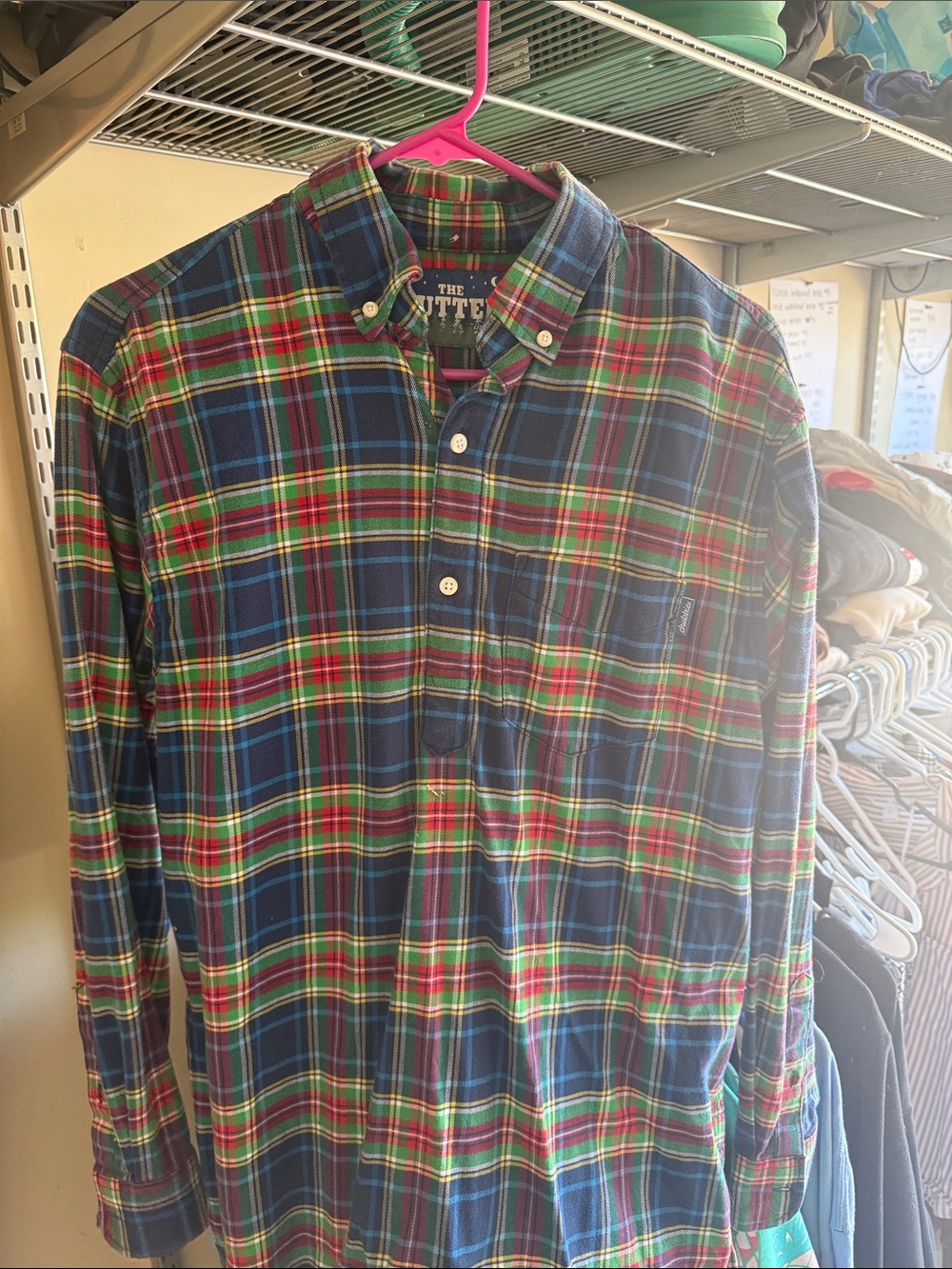 Cutter & Buck Navy Plaid Button-Down with Red and Green Stripes